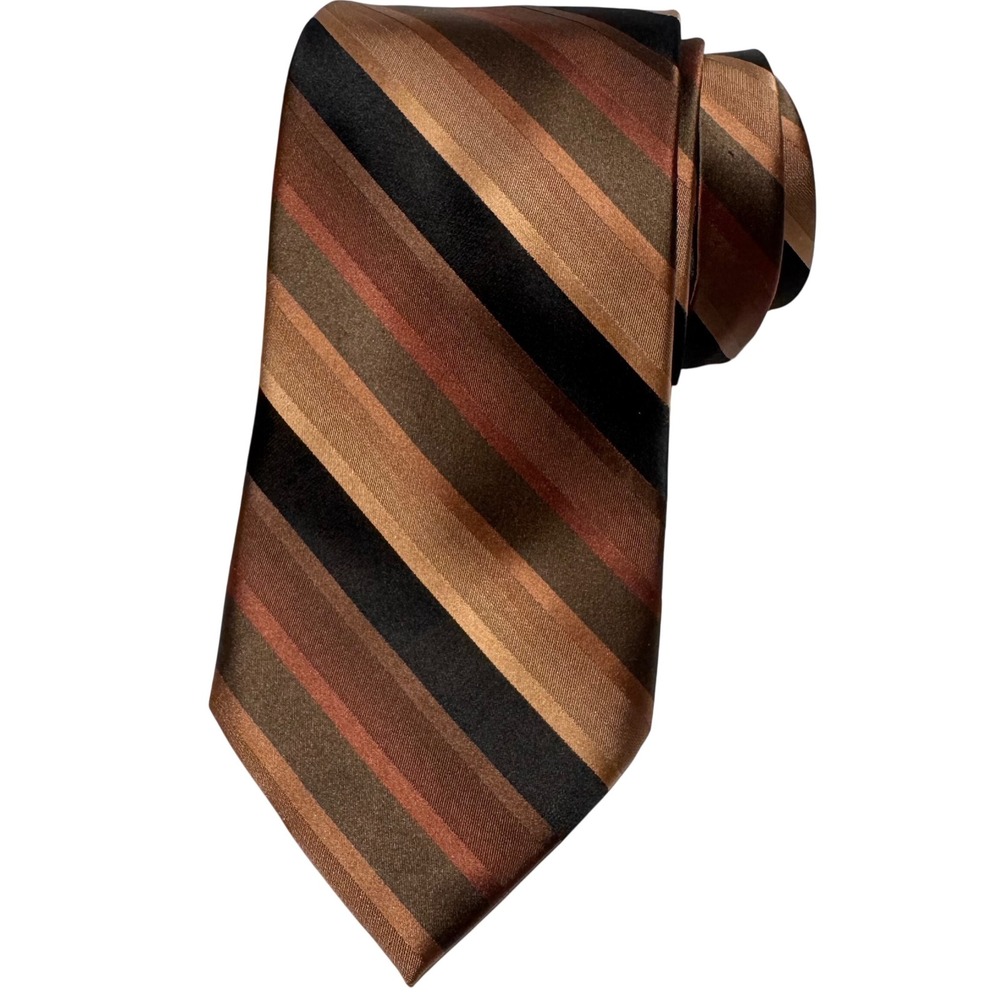 Perry Ellis Portfolio 100% Silk Striped Necktie‎ Men Formal Brown Black